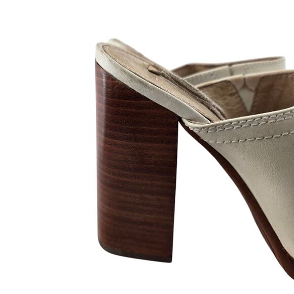 Frye Karissa Heeled Mules Womens 7.5 M Ivory Leather Chunky High Heel Peep Toe - Picture 2 of 14